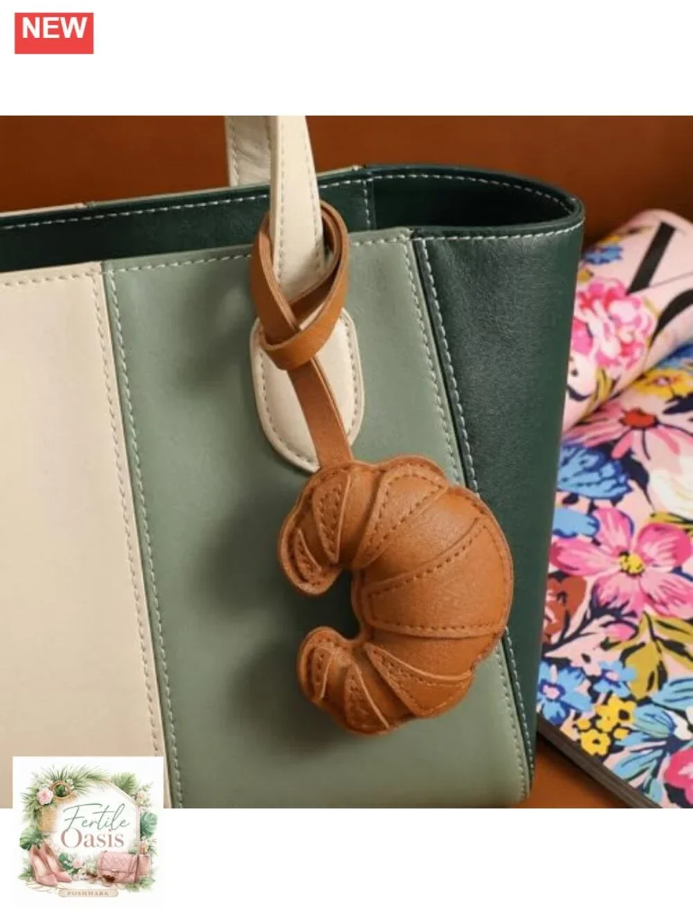 Croissant Keychain Set 2Pcs PU Leather Bag Charm Cute Pastry Purse Decor